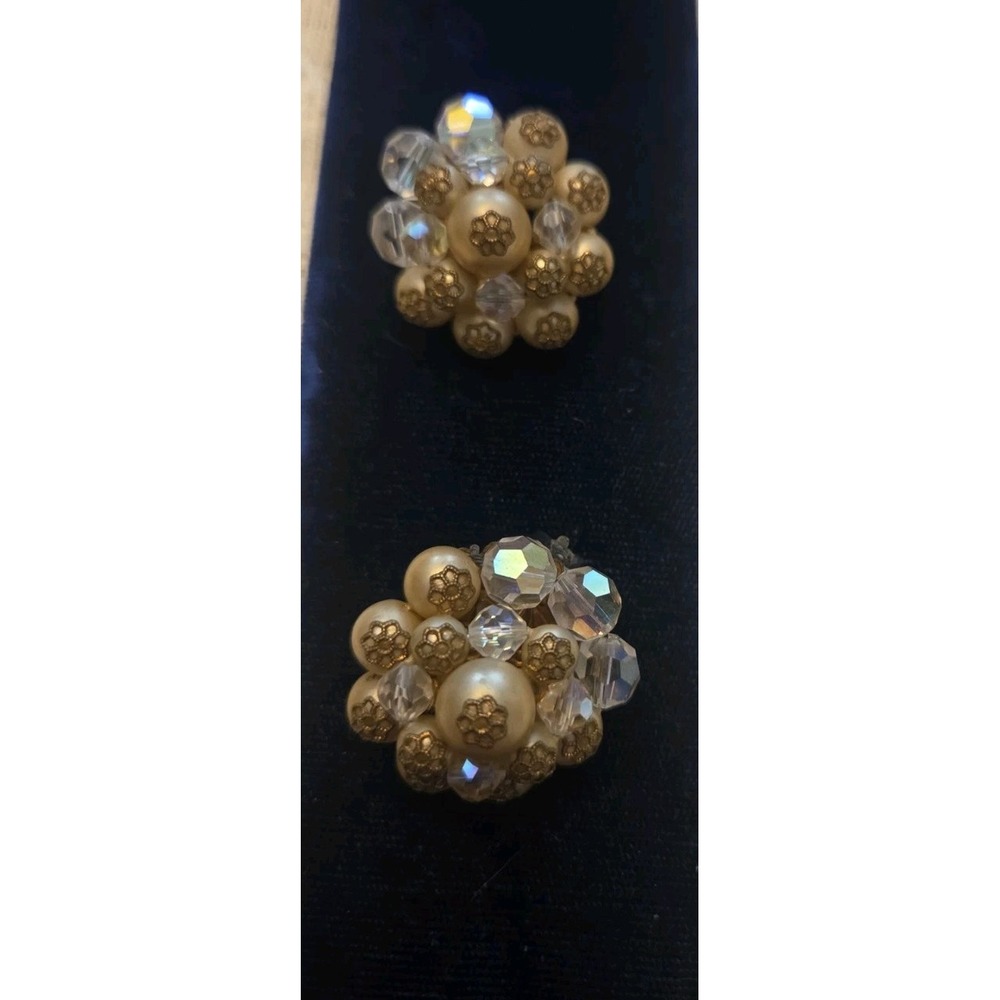 Vintage Irridescent Dome Cluster Shaped Earrings Clipon MCM Sparkle Refelection